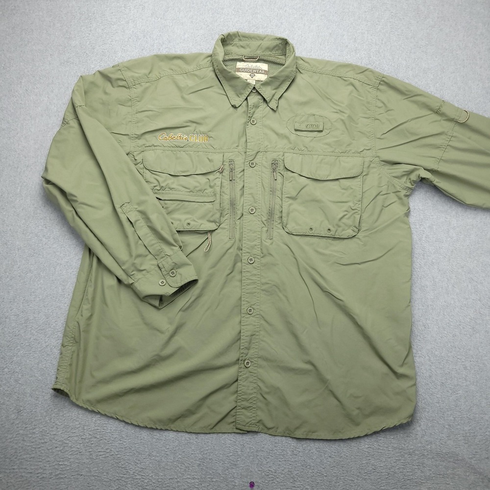Cabela's Guidewear Shirt Mens XL Green Long Sleeve Fishing Button Up UPF 40